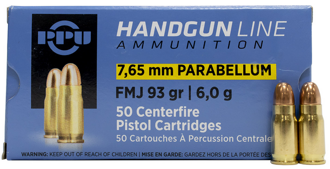 PPU 7,65 Parabellum FMJ 6,0g - Muut pistoolin ja revolverin patruunat - 8605003813231 - 1
