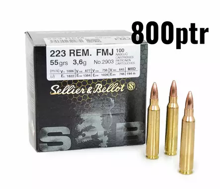 Sellier & Bellot .223 Rem. FMJ 3,6 g / 800 ptr - .223 Remington kiväärinpatruunat - 8590690335725_2 - 1