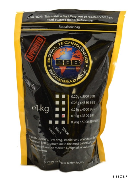 Bioval biokuula 0,30g 3300kpl/ps, valkoinen - Airsoft-tarvikkeet - 3559968030262 - 1