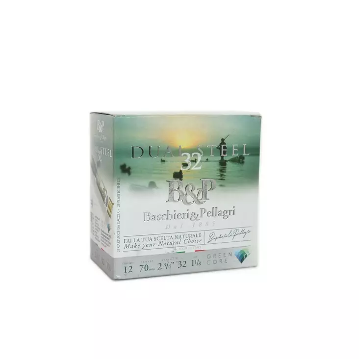 B&P Dual Steel 12/70 32g 3,3/3,5mm - 12 cal. teräs haulikonpatruunat - 8057502106282 - 1