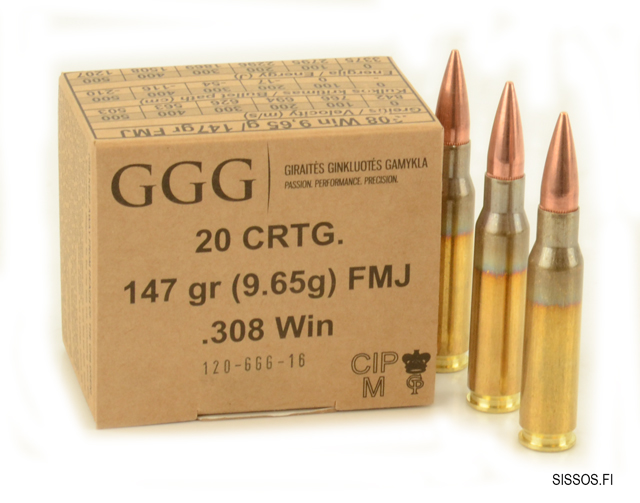 GGG .308 Win. FMJ 9,55 g - .308 Winchester kiväärinpatruunat - 4779032300193 - 1