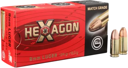 Geco Hexagon 9mm Luger 8,0 g 50ptr/ras - Pistoolinpatruunat 9mm - 4000294188404 - 1