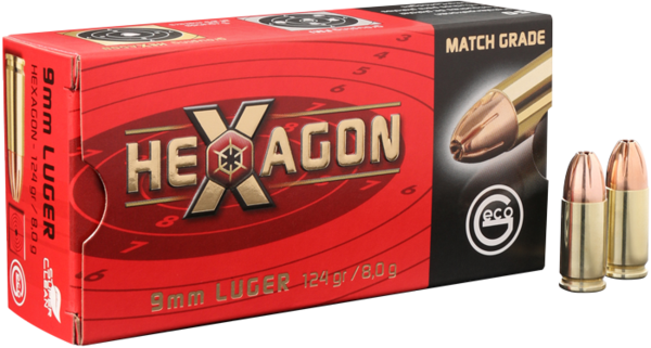 Geco Hexagon 9mm Luger 8,0 g 50ptr/ras - Pistoolinpatruunat 9mm - 4000294188404 - 1
