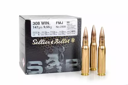 Sellier & Bellot .308 Win. NonSteel FMJ 9,55 g - .308 Winchester kiväärinpatruunat - 8590690331598 - 2