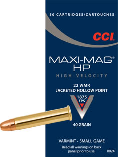 CCI .22 WMR MaxiMag JHP 2,6g 572m/s - Muut pienoiskiväärinpatruunat - 076683000248 - 1