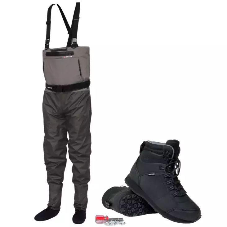 Greys Tital kahluuhousut ja Guideline Kaitum kahluukengät -kahluupaketti - Kahluuhousu + kenkä -tarjouspaketit - TitMKait8 - 1