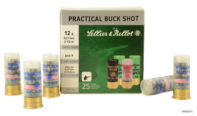 Sellier & Bellot 12/63,5 Practical Buck Shot 8,43mm - 12/70 Lyijy haulikonpatruunat - 8590690022588 - 1