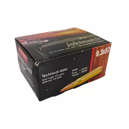 9,3x57 Norma Jaktmatch 15,0g FMJ kiväärinpatruuna 50 kpl - Muut kiväärinpatruunat - 7393923193069 - 1
